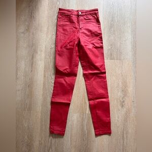 Vibrant Red faux leather Skinny Jeans for Women